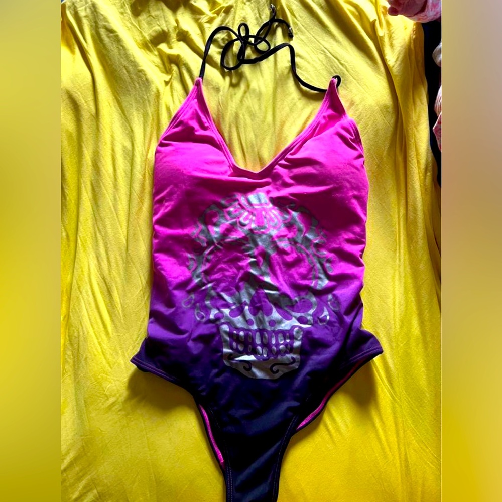 Hot Topic Sugar Skull One Piece Swimsuit XL